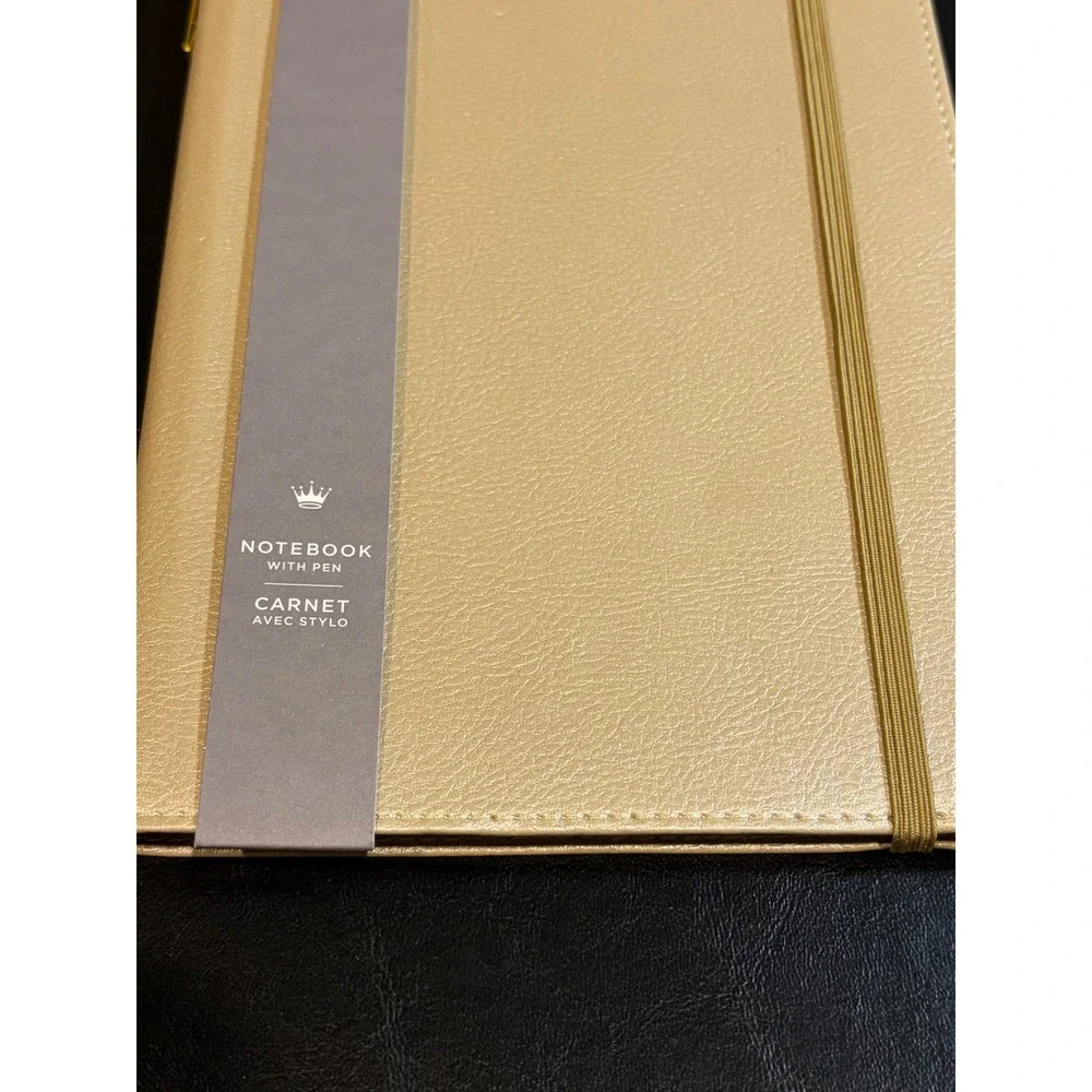 Hallmark Gold Faux Leather Notebook with Pen Metallic Journal‎ Elastic Closure